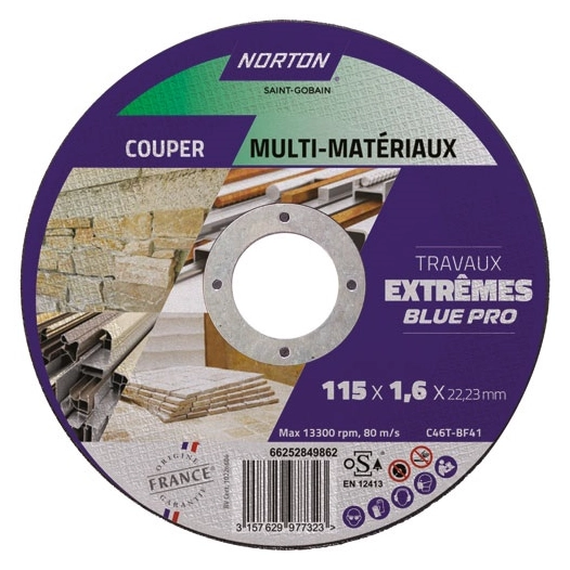 disque tronçonner plat fin extrême tous matér. 115x1.6x22 - norton