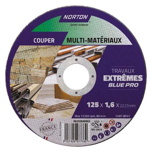 disque tronçonner plat fin extrême tous matér. 125x1.6x22.2 - norton