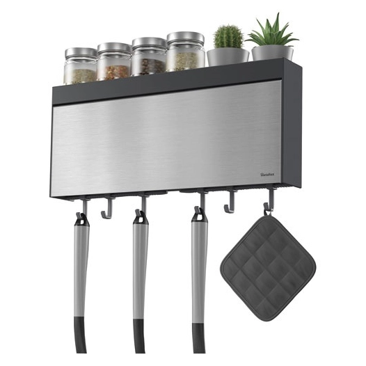 dévidoir avec porte-épices 5 usages & 6 crochets tango inox - metaltex