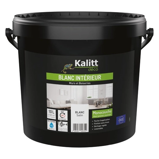 kalitt mur et plafond monocouche acrylique blanc satin 10 l - kalitt deco
