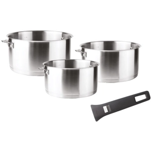 set 3 casseroles inox 16 / 18 / 20 cm + poignée noire - combi - lacor