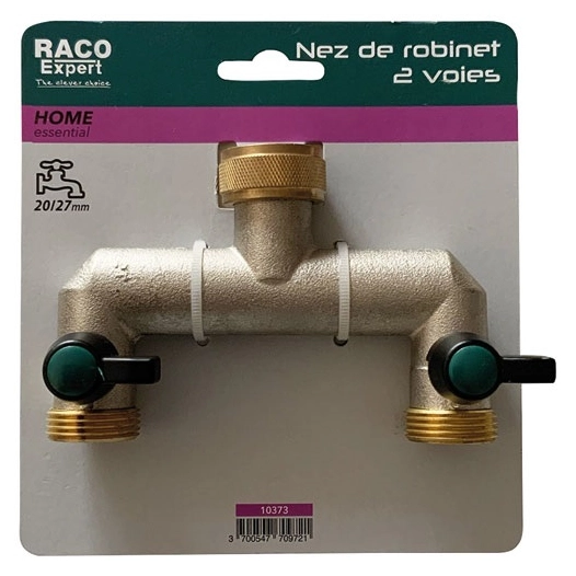 nez de robinet laiton 2 voies larges 20 x 27 mm - raco expert