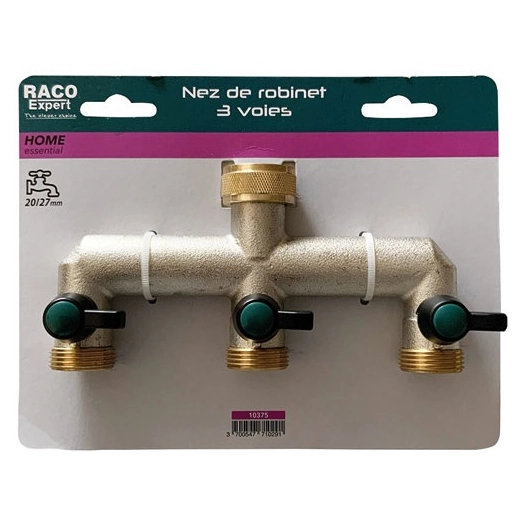 nez de robinet laiton 3 voies larges 20 x 27 mm - raco expert