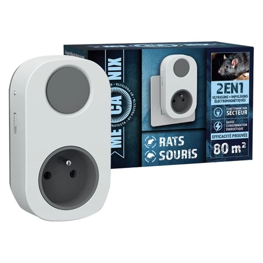 repousseur ultrasons rats & souris 80 m² 2 en 1 - mecanix