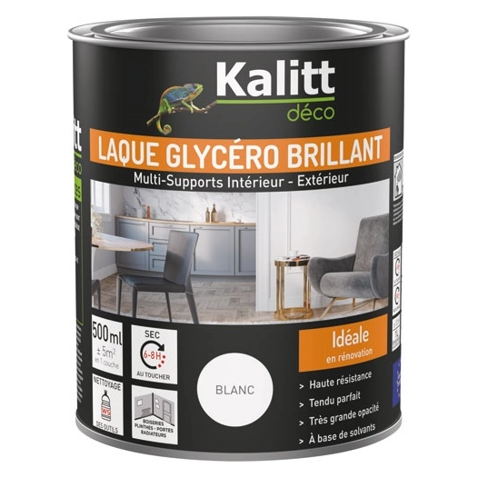 peinture laque glycéro brillant 0.5 l blanc - kalitt deco
