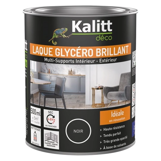 peinture laque glycéro brillant 0.5 l noir - kalitt deco