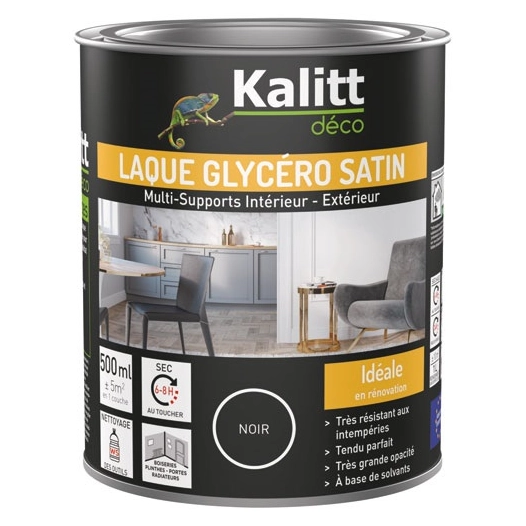 peinture laque glycéro satin 0.5 l noir - kalitt deco