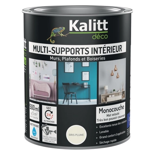 peinture acrylique multi-supports mat 0.5 l gris plume - kalitt deco