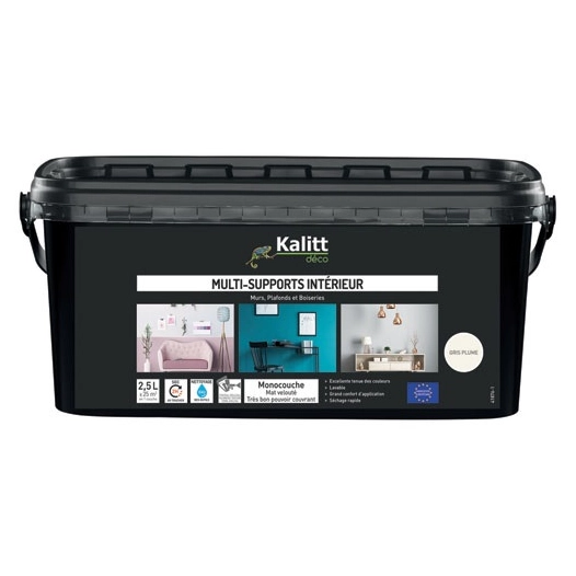 peinture acrylique multi-supports mat 2.5 l gris plume - kalitt deco