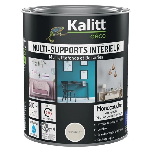 peinture acrylique multi-supports mat 0.5 l gris galet - kalitt deco