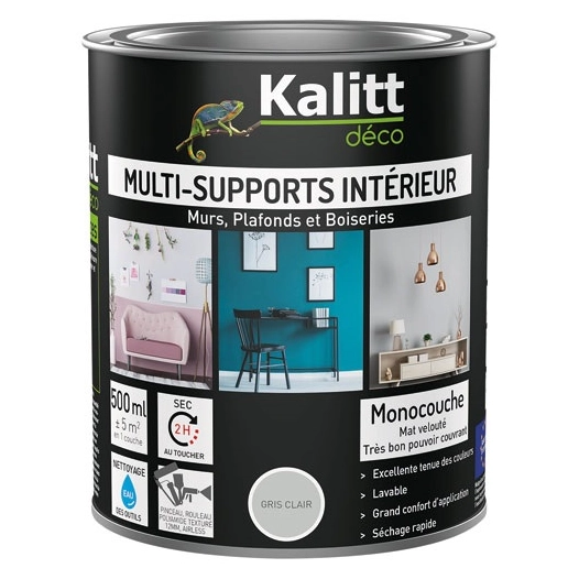 peinture acrylique multi-supports mat 0.5 l gris clair - kalitt deco