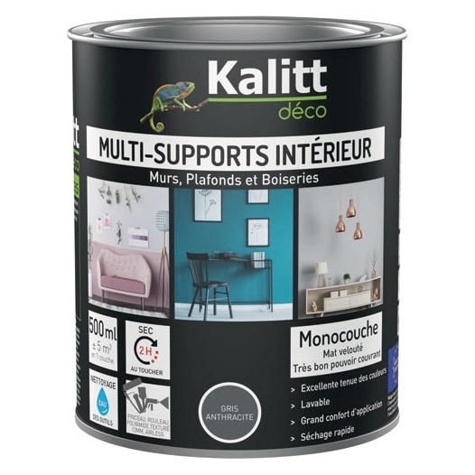 peinture acrylique multi-supports mat 0.5 l gris anthracite - kalitt deco