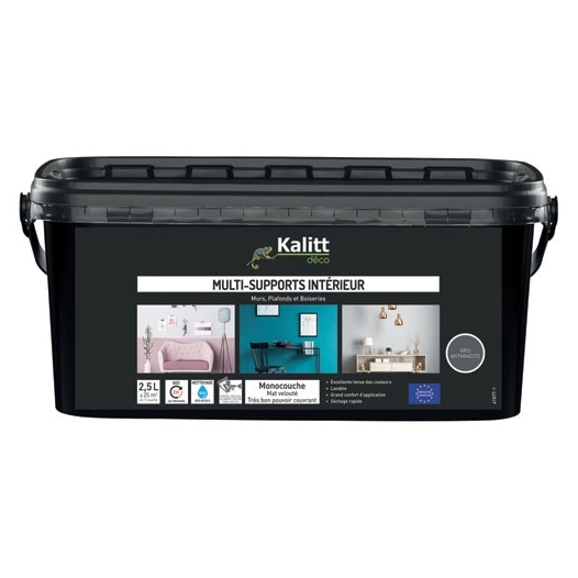 peinture acrylique multi-supports mat 2.5 l gris anthracite - kalitt deco