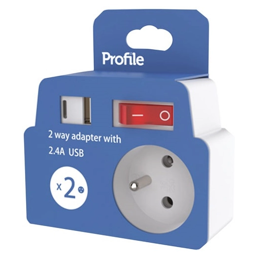 prise domino 2 x 16a usb a-c blanc + interrupteur - profile