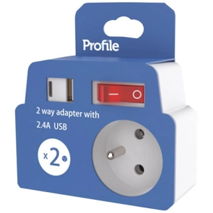 prise domino 2 x 16a usb a-c blanc + interrupteur - profile