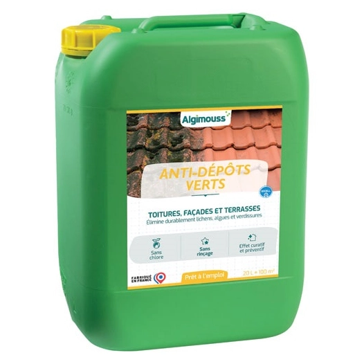 Traitement toiture murs façades Antidépots verts 20 litres - algimouss