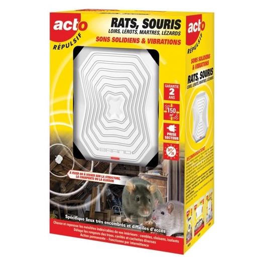 répulsif sons solidiens vibrations rats souris 150 m² - acto