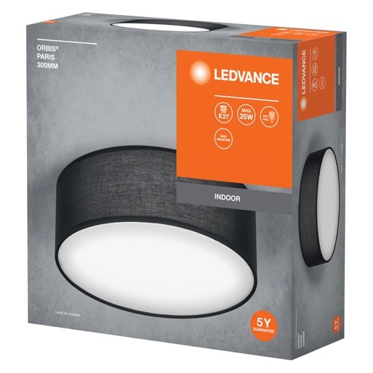 plafonnier orbis paris 300 mm e27 noir - ledvance