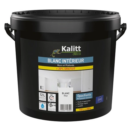 peinture murs et plafonds monocouche mat 10 + 2 l blanc - kalitt deco