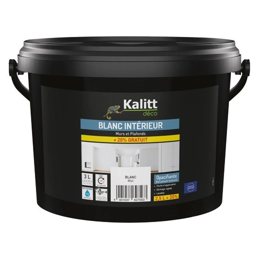 peinture murs et plafonds monocouche satin 10 + 2 l blanc - kalitt deco