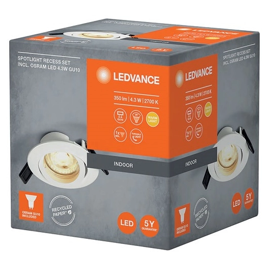 spot led gu10 encastrable gu10 43 w blanc chaud - ledvance