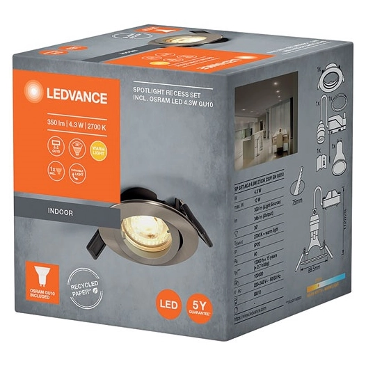 spot led gu10 encastrable 4.3 w chaud nickel brossé - ledvance