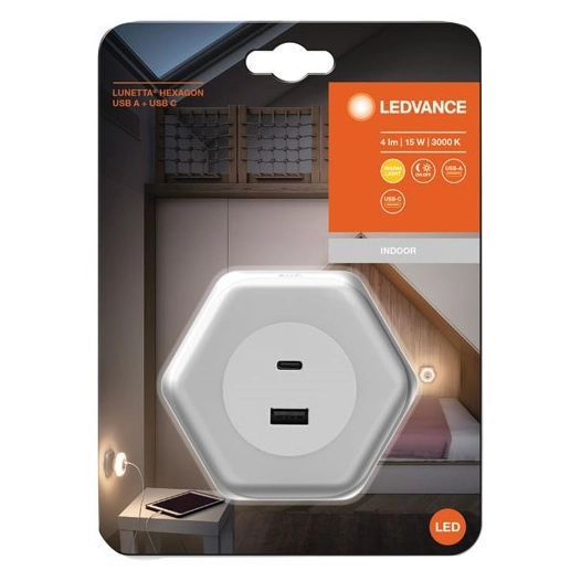 veilleuse lunetta hexagon prise usb blanc chaud - ledvance