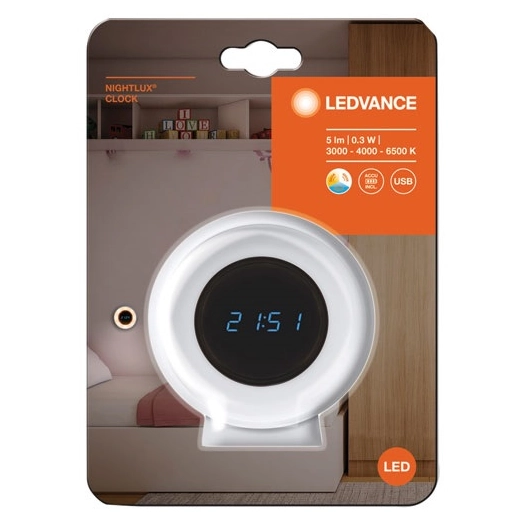 horloge nightlux clock rechargeable avec veilleuse blanc - ledvance