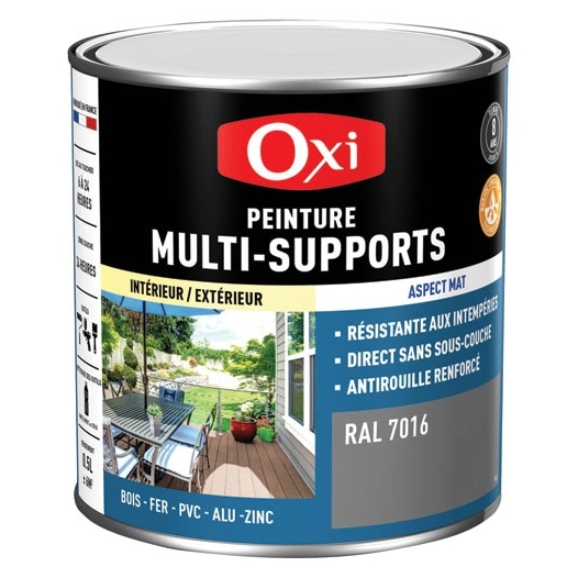 peinture top 3 bois fer pvc mat 500ml gris anthraci.ral 7016 - oxi