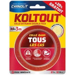 koltout express adhésif 2.5 m x 19 mm + 20 % gratuit - cyanolit