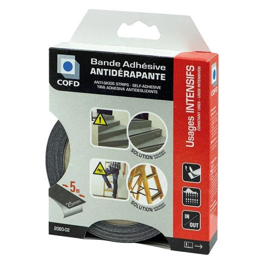 bande adhésive antidérapante noire 25 mm x 5 m - cqfd