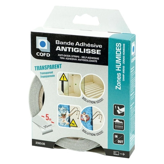 bande adhésive antiglisse transparente 25 mm x 5 m - cqfd