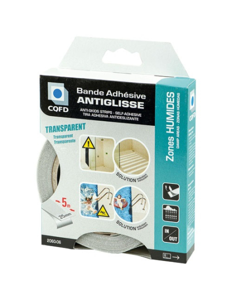 bande adhésive antiglisse transparente 25 mm x 5 m - cqfd