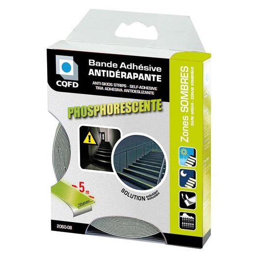 bande adhésive antidérapante phosphorescente 25 mm x 5 m - cqfd