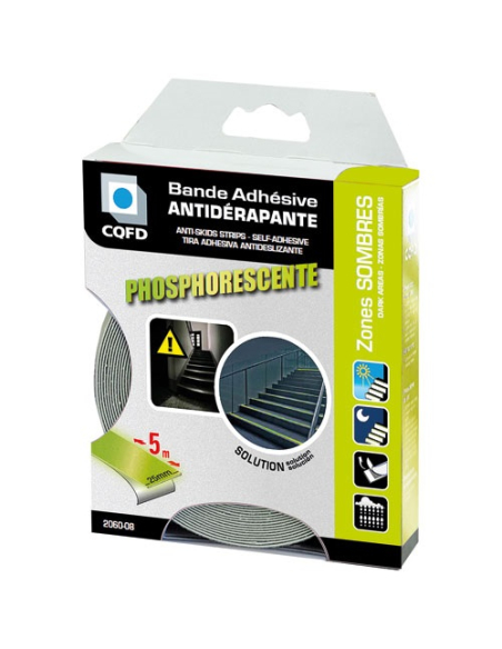 bande adhésive antidérapante phosphorescente 25 mm x 5 m - cqfd