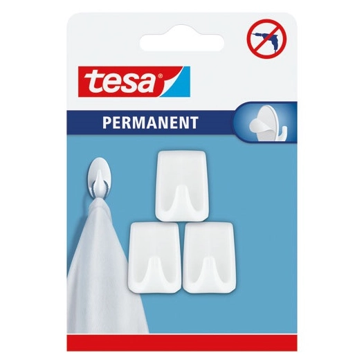 crochet adhésif permanent blanc rectangulaire x 3 - tesa
