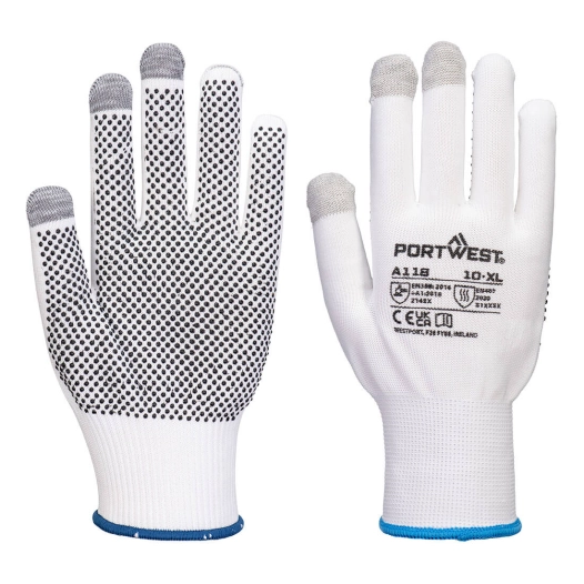 grip 13 gant pvc avec picots pour écran tactile (12 paires) - taille xs - blanc/gris - portwest
