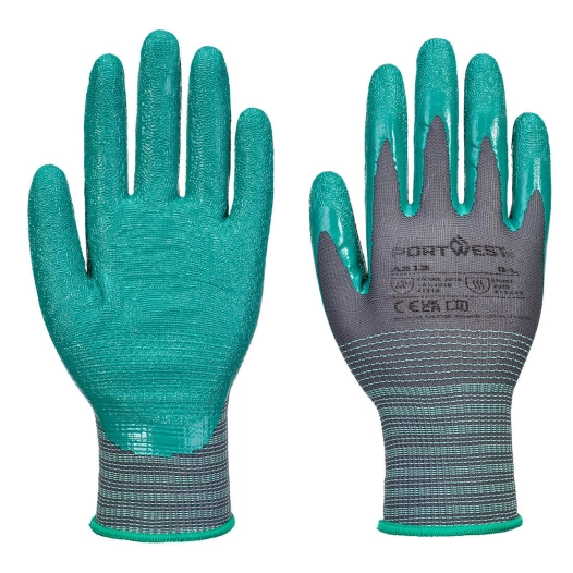 gant grip 15 en nitrile (pk12) - taille m - gris /vert - portwest
