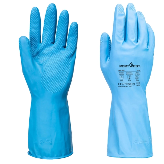 gant de protection fd chimique b latex (12 paires) - taille l - bleu - portwest