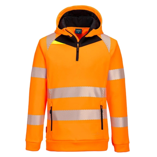 dx4 hi-vis 1/4 zip hoodie - taille s - orange/noir - portwest