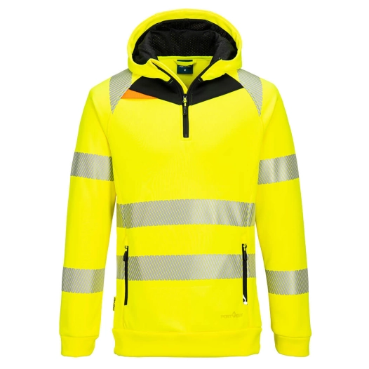 dx4 hi-vis 1/4 zip hoodie - taille xl - jaune/noir - portwest