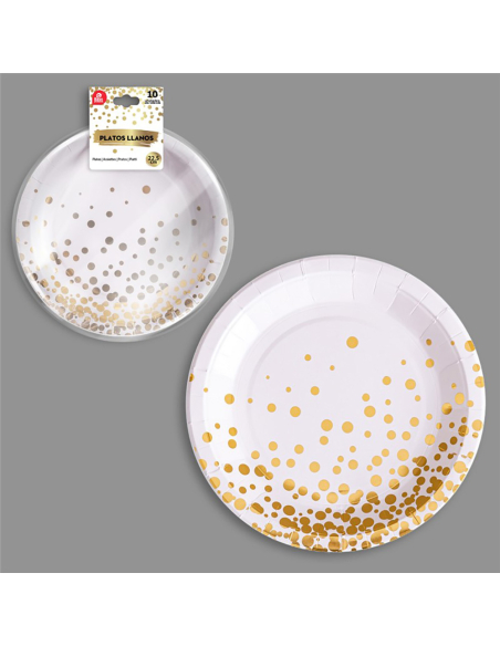 assiette en carton assiette ø22,5 cm, blanc / or. 10 unités