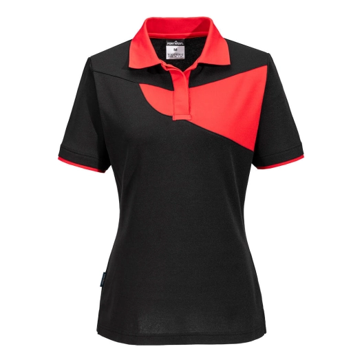 polo femme pw2 - taille m - noir/rouge - portwest