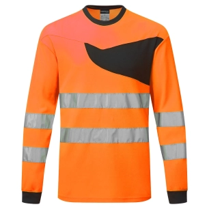 t-shirt haute visibilité manches longues pw2 - taille xxxl - orange/noir - portwest