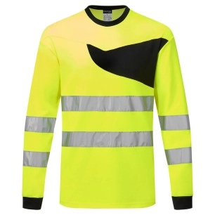t-shirt haute visibilité manches longues pw2 - taille m - jaune/noir - portwest