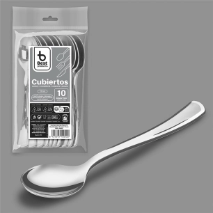 cuillère réutilisable 17 cm, argent. 10 unités