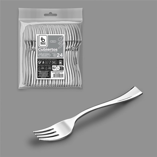 fourchette de dégustation réutilisable 10 cm, argent. 24 unités