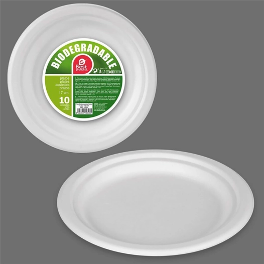 assiette à dessert biodégradable ø17 cm, 10 unités