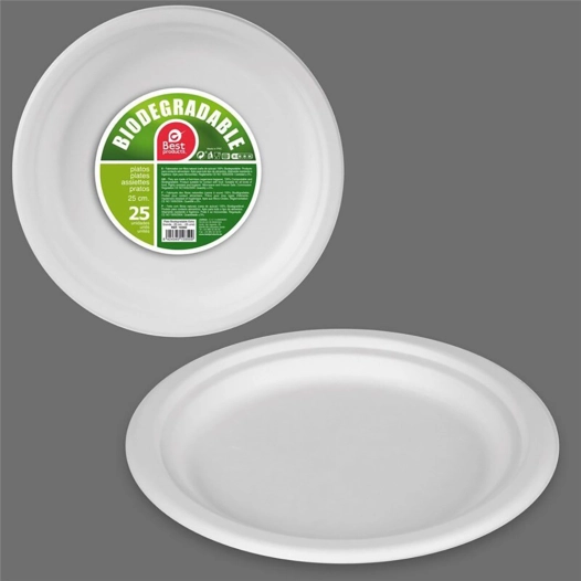 assiette biodégradable extra grande ø25 cm, 25 unités