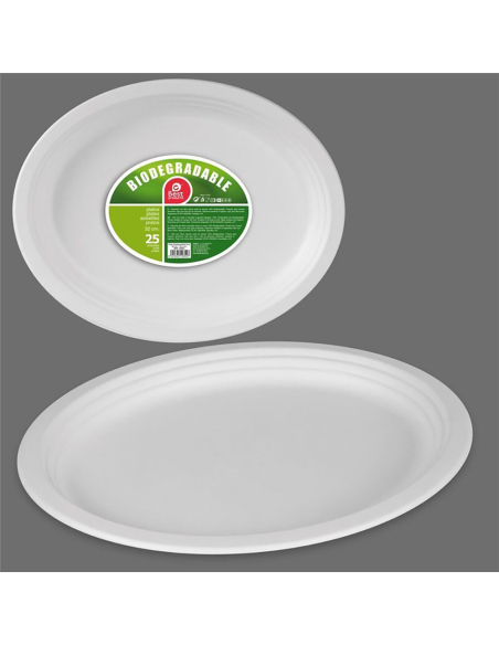 assiette ovale biodégradable ø32 cm, 25 unités